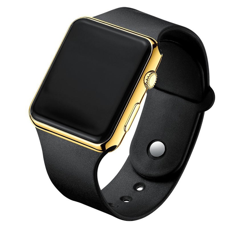 Slim LED Square Digital Watch Fashion Couple Student Sports Gold shell Black Belt