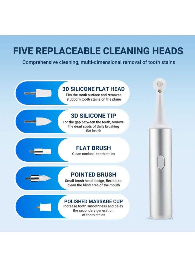 عام فرشاة أسنان كهربائية، ملمع أسنان، مزودة بشحن USB قابل للتجديد، تنظف الأسنان بالكامل بواسطة 5 رؤوس فرشاة ومصباح LED، عدة تنظيف الأسنان. - Image 2