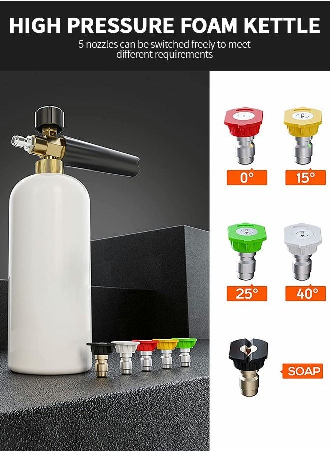 GROIC Foam Cannon 2L Bottle,Large Reservoir with Adjustable Nozzle Kit,Car wash foam spray bottle with 1/4" Quick Connector,High pressure foam kettle,Washer Accessories  - Image 2
