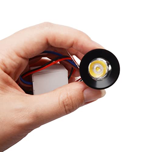 Scpopfer 2Pack 1W Mini Spotlights Indoor 1 Inch Recessed Showcase Display Under-Cabinet LED Lights Fixture with AC 110V/220V to 3-12V Power Supply LED Driver 3000K Warm-White Lighting Black Shell - Image 3
