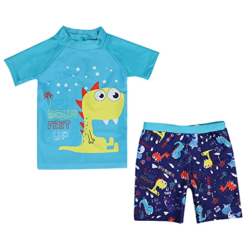 YAGATA Toddler Swimsuit Boy Cute Dinosaur Swimsuits Short Sleeve Boys Swim Trunks & Shirt Set Blue 5-6 Years 10 - Image 1