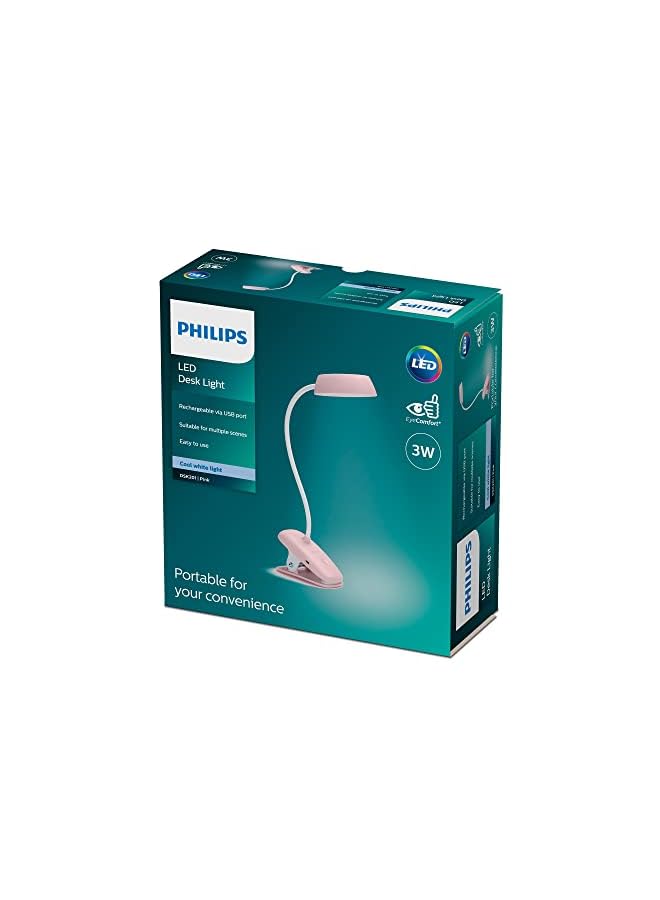 Philips Led Donutclip Pink Desk Lamp Usb 4000K 3W Cool White For Office Reading Study And Work - Image 2