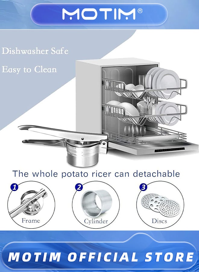 Motim Potato Ricer Stainless Steel Potato Masher with 3 Removable and Interchangeable Discs for Mashed Potatoes - Image 2