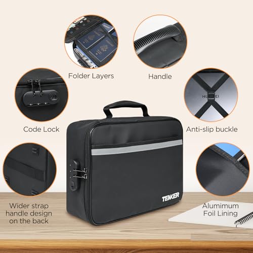 TENKER Document Bag with Lock, Fireproof File Storage Case with Water-Resistant, TENKER Organizer Box for Document, Safe Portable Travel Home Organizer for Laptop, Files, Certificates, Black(15''x11''x4'') - Image 3
