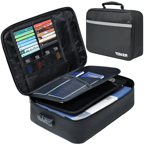 TENKER Document Bag with Lock, Fireproof File Storage Case with Water-Resistant, TENKER Organizer Box for Document, Safe Portable Travel Home Organizer for Laptop, Files, Certificates, Black(15''x11''x4'') - Image 1