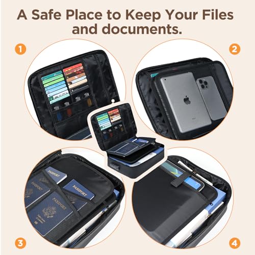 TENKER Document Bag with Lock, Fireproof File Storage Case with Water-Resistant, TENKER Organizer Box for Document, Safe Portable Travel Home Organizer for Laptop, Files, Certificates, Black(15''x11''x4'') - Image 5