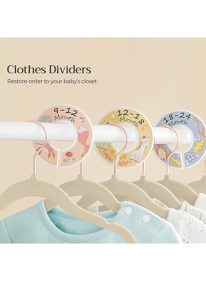 Red Dot Gift 30-Pack Baby Velvet Hangers 11Inch - Nursery Clothes Hangers Non Slip Toddler Hangers, 360 Chrome Rose-Gold Hook with 6 Pieces Baby Clothing Dividers - Image 2