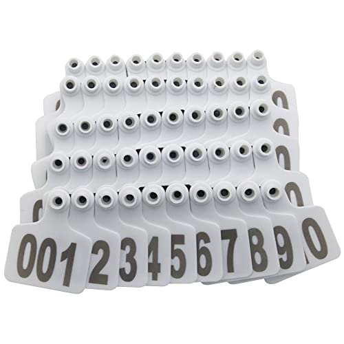 Abustle pig Cattle Ear Tags, Large Plastic Livestock Ear Tags for Sheep Cattle Calf Hog with Number 001-100/101-200/201-300, Animal Identification Ear Tag(White,001-100) - Image 1