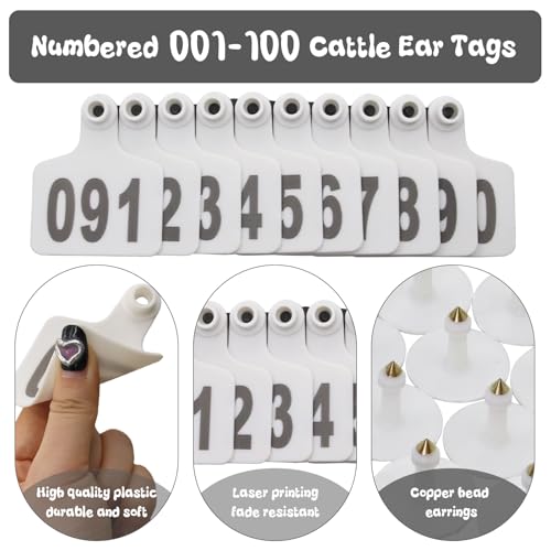 Abustle pig Cattle Ear Tags, Large Plastic Livestock Ear Tags for Sheep Cattle Calf Hog with Number 001-100/101-200/201-300, Animal Identification Ear Tag(White,001-100) - Image 3