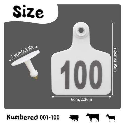 Abustle pig Cattle Ear Tags, Large Plastic Livestock Ear Tags for Sheep Cattle Calf Hog with Number 001-100/101-200/201-300, Animal Identification Ear Tag(White,001-100) - Image 5