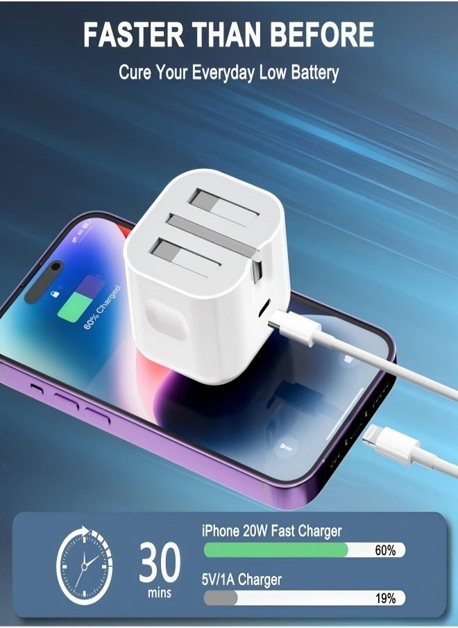 20 Watt Rapid Charger Kit with Collapsible Plug and MFi Certified 2m USB C to Lightning Cable for iPhone 14 13 12 11 Series XR XS X 8 iPad - PD Charger Power Adapter
