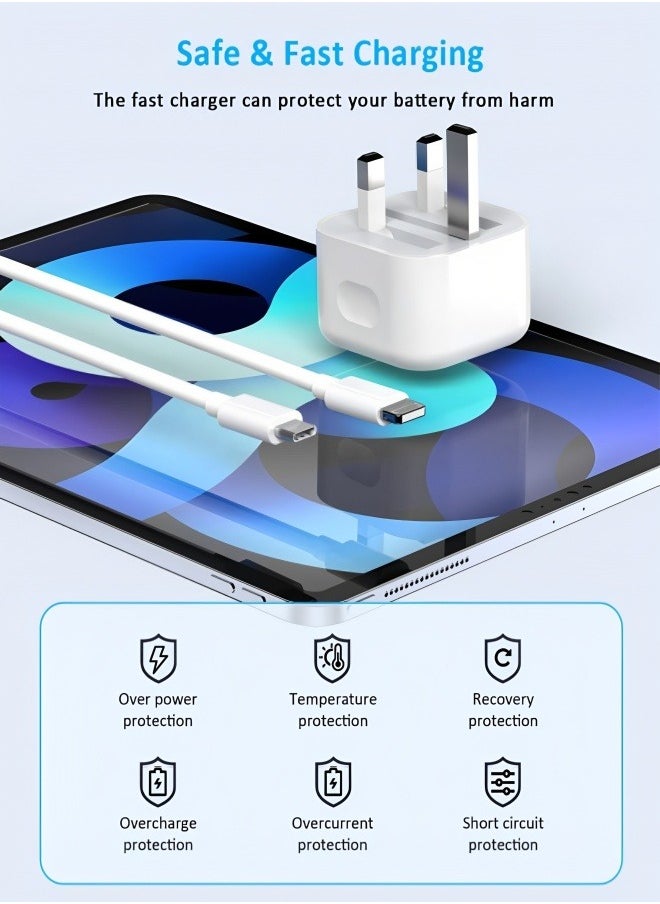 20 Watt Rapid Charger Kit with Collapsible Plug and MFi Certified 2m USB C to Lightning Cable for iPhone 14 13 12 11 Series XR XS X 8 iPad - PD Charger Power Adapter