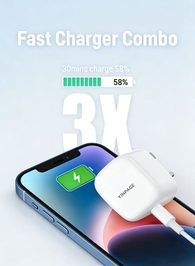 الصفحة الرئيسية طقم شاحن سريع PD بقوة 20 وات مع كابل Lightning بطول 2 متر، محول حائط USB-C متوافق مع سلسلة iPhone 14/13/12/11/XR/XS/SE وiPad - أبيض - Image 2