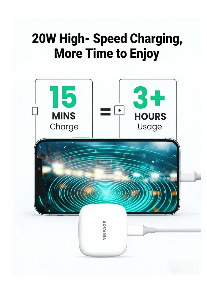 الصفحة الرئيسية طقم شاحن سريع PD بقوة 20 وات مع كابل Lightning بطول 2 متر، محول حائط USB-C متوافق مع سلسلة iPhone 14/13/12/11/XR/XS/SE وiPad - أبيض - Image 3