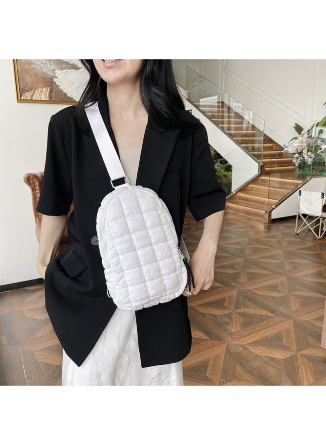 Quilting Car Plaid Cloud Cloth Chest Bag European And American Trend Crossbody Sports Bag Outdoor Riding Large Capacity Chest Bag-Color:White-Dimensions:32*20*8 - Image 3