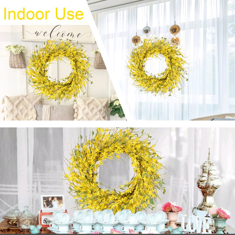 GTIDEA 24" Spring Wreaths for Front Door Artificial Forsythia Flower Wreath on Grapevine Yellow Wreath with Green Leaves Silk Floral Wreath for Home Indoor Wall Window Garden Porch Farmhouse Decor - Image 5