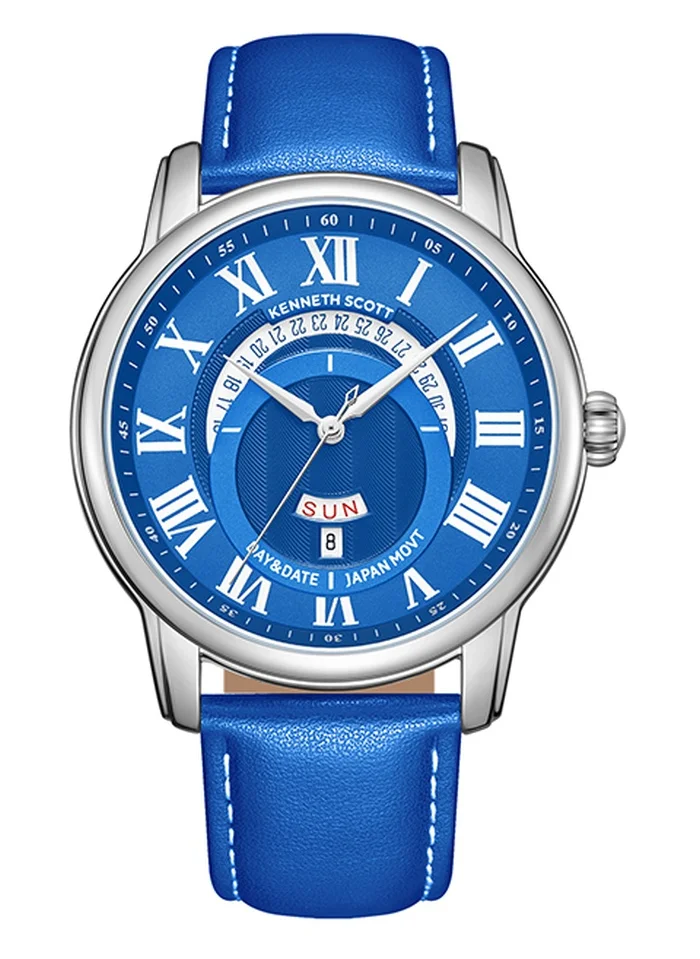 KENNETH SCOTT Kenneth Scott K24020-SLNN Men's Analog Display Watch & Leather  Strap Blue