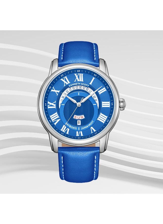 KENNETH SCOTT Kenneth Scott K24020-SLNN Men's Analog Display Watch & Leather  Strap Blue  - Image 3