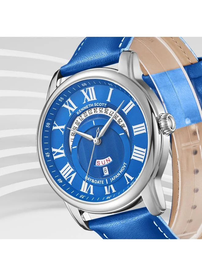 KENNETH SCOTT Kenneth Scott K24020-SLNN Men's Analog Display Watch & Leather  Strap Blue