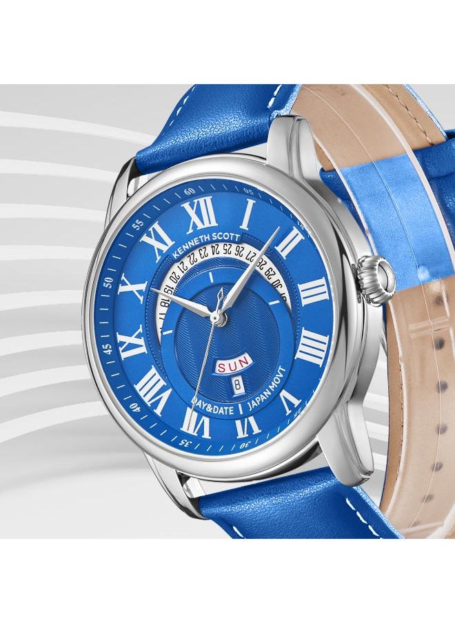 KENNETH SCOTT Kenneth Scott K24020-SLNN Men's Analog Display Watch & Leather  Strap Blue  - Image 4