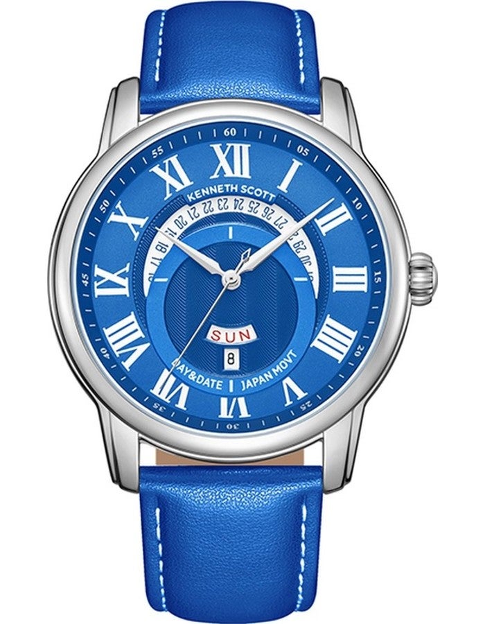 Kenneth Scott K24020-SLNN Men's Analog Display Watch & Leather  Strap Blue - Image 1