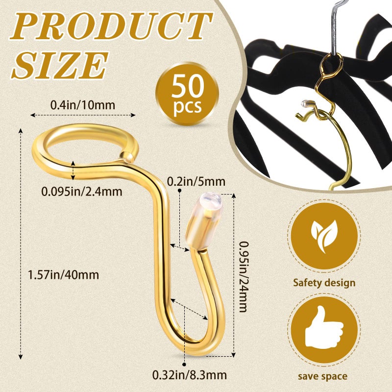 Sratte 50 Pieces Clothes Hanger Connector Hooks, Metal Clips Extender Hooks for Velvet Hangers Closet Space Saving(Gold,50 Pieces) - Image 2