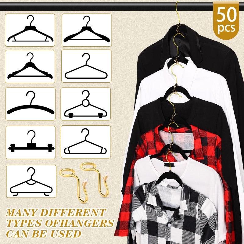 Sratte 50 Pieces Clothes Hanger Connector Hooks, Metal Clips Extender Hooks for Velvet Hangers Closet Space Saving(Gold,50 Pieces) - Image 4