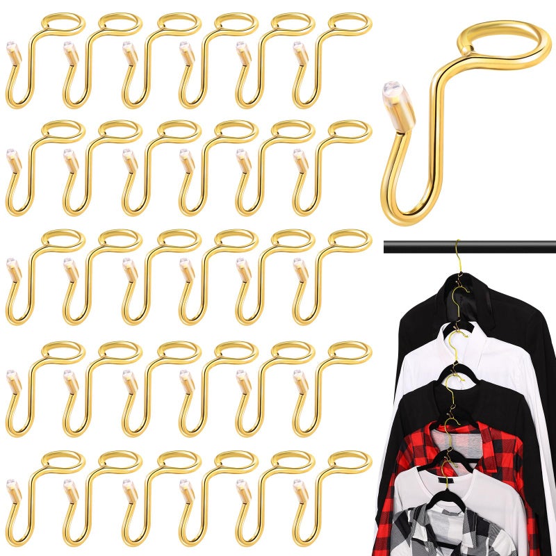 Sratte 50 Pieces Clothes Hanger Connector Hooks, Metal Clips Extender Hooks for Velvet Hangers Closet Space Saving(Gold,50 Pieces) - Image 1
