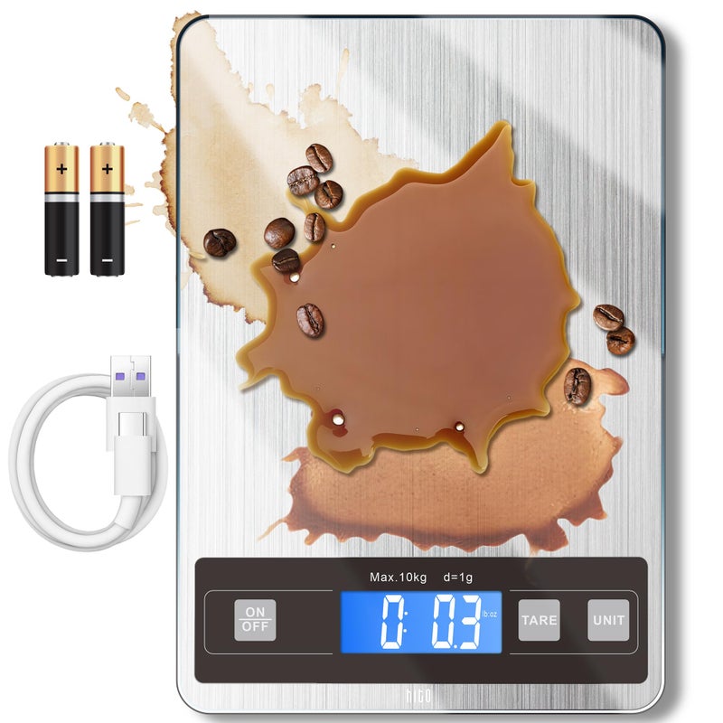 hito Food Scale 33lb Digital Kitchen Scale Rechargeable Waterproof Weight Grams and oz 1g01oz Precise for Weight Loss Cooking and Baking Ash Silver