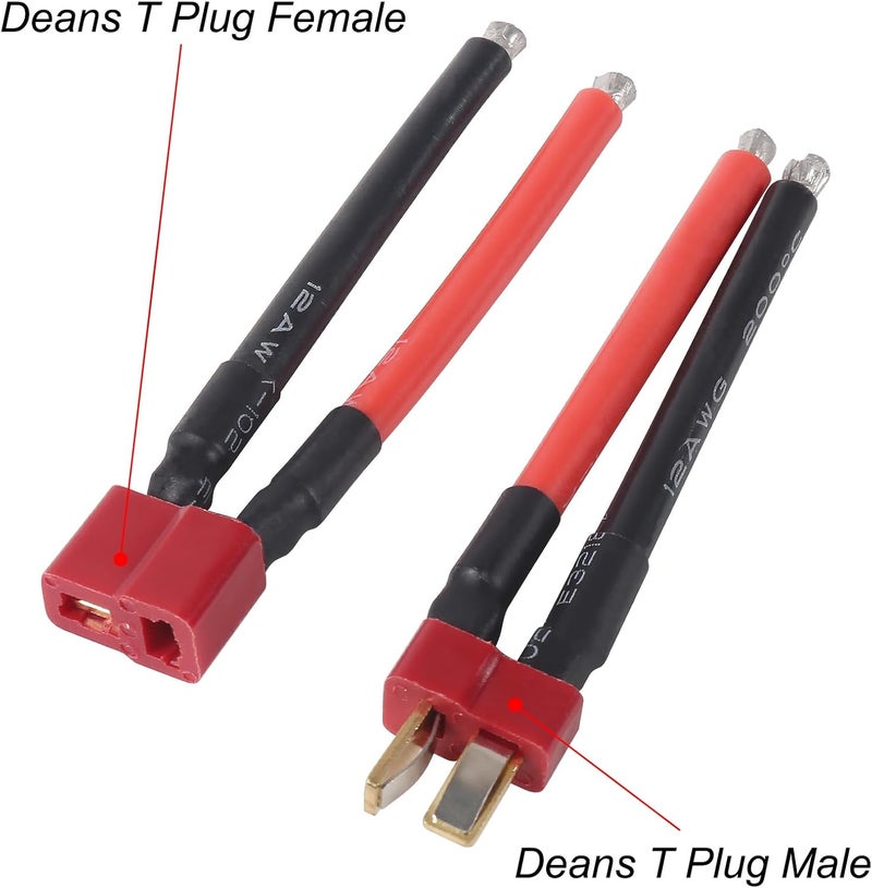 MELIFE 10 Pairs T Plug Connector Female and Male Deans with 12AWG Silicon Wire 55mm for RC Lipo Battery Cable Drone 10 Female and 10 Male - Image 2