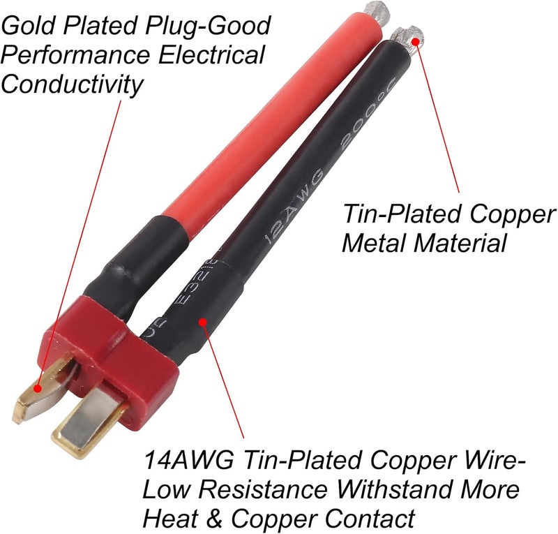 MELIFE 10 Pairs T Plug Connector Female and Male Deans with 12AWG Silicon Wire 55mm for RC Lipo Battery Cable Drone 10 Female and 10 Male - Image 3