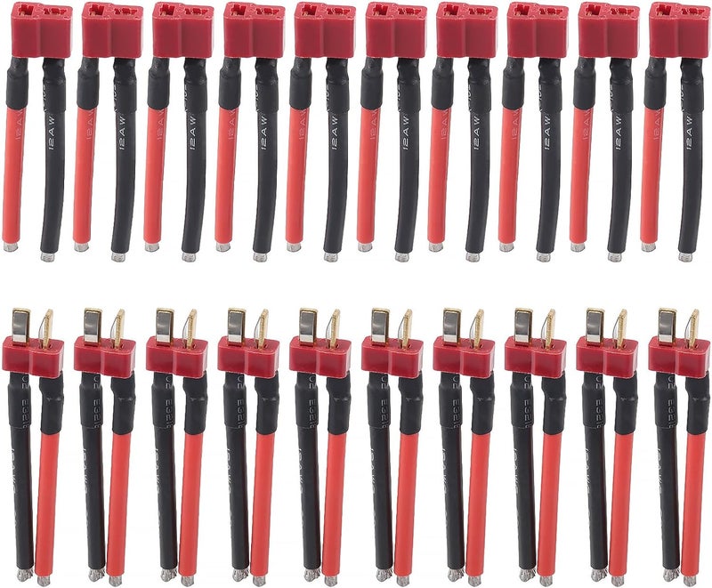 MELIFE 10 Pairs T Plug Connector Female and Male Deans with 12AWG Silicon Wire 55mm for RC Lipo Battery Cable Drone 10 Female and 10 Male - Image 1