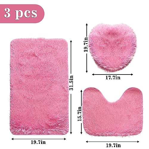Eanpet Pink Bathroom Rugs Sets 3Piece Bath Mat Solid Bath Rug Floor Mats Washable Shower Rug with U-Shaped Contour Rug Toilet Lid Cover - Image 2