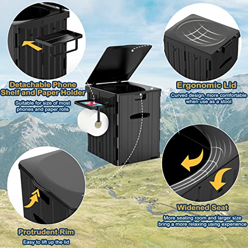 PAHTTO XL Portable Toilet for Adults, Extra Large 15.4"H Foldable Camping with Detachable Phone Shelf and Paper Holder, Waterproof Porta Potty Lid Camping, Hiking, Long Road Trips, Car - Image 3