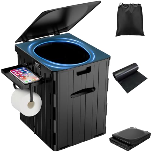 PAHTTO XL Portable Toilet for Adults, Extra Large 15.4"H Foldable Camping with Detachable Phone Shelf and Paper Holder, Waterproof Porta Potty Lid Camping, Hiking, Long Road Trips, Car - Image 1