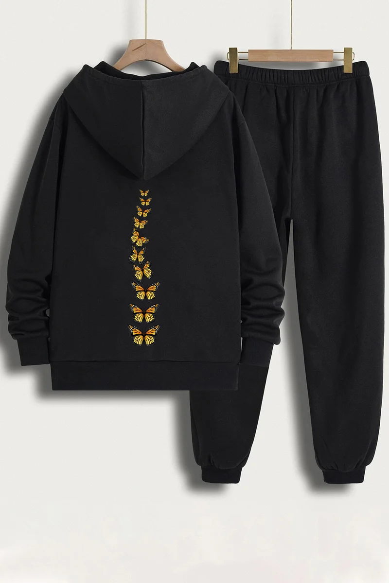 ONLYTRENDWEAR Unisex King Butterfly Printed Tracksuit Set S.m. Black