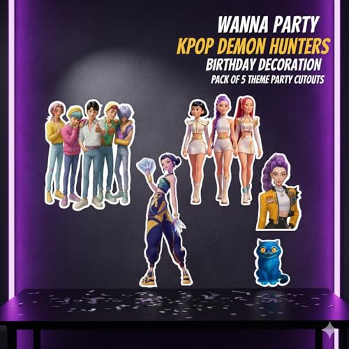 Wanna Party Kpop Demon Hunters Birthday Decoration- Pack of 5 Theme Party Cutouts for Kpop Party Supplies - Image 4
