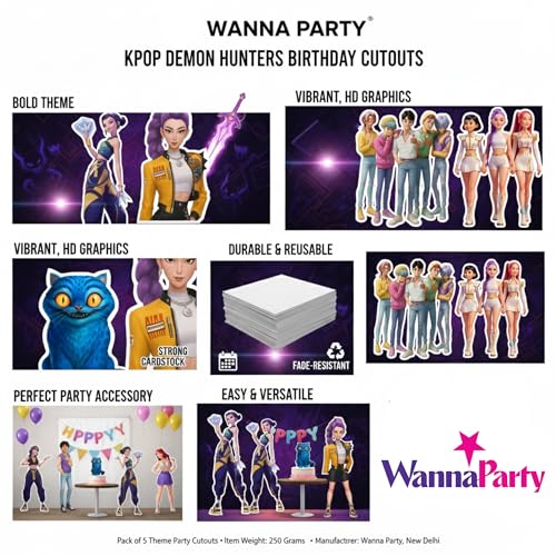 Wanna Party Kpop Demon Hunters Birthday Decoration- Pack of 5 Theme Party Cutouts for Kpop Party Supplies - Image 5