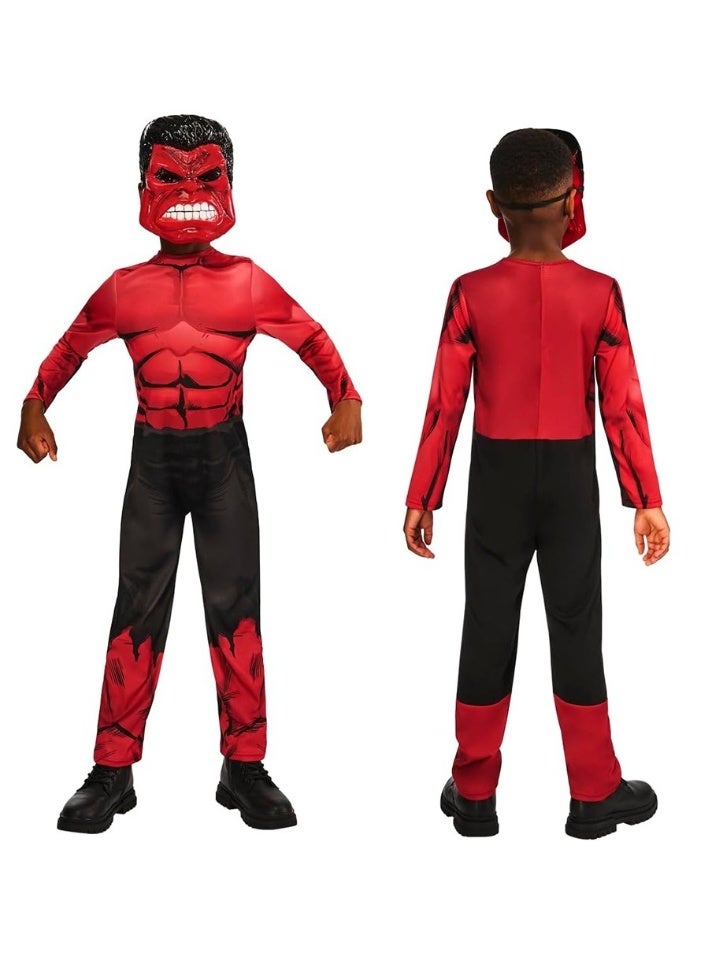روبيز زي "ريد هالك" (Red Hulk) العضلي للأطفال مع قناع، مقاس M (6-7 سنوات) - Image 1