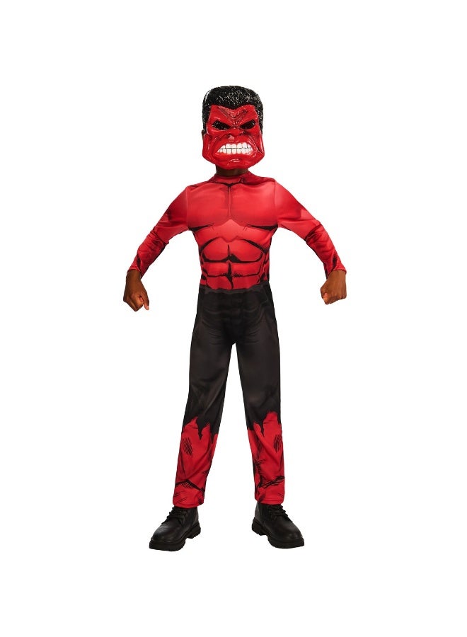 روبيز زي "ريد هالك" (Red Hulk) العضلي للأطفال مع قناع، مقاس M (6-7 سنوات) - Image 2