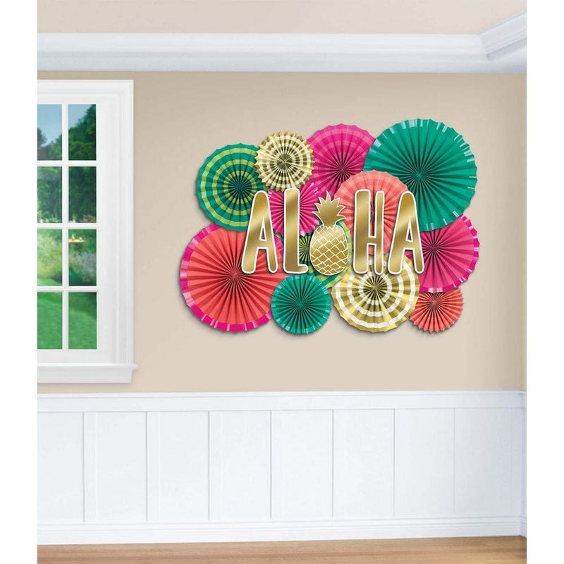 Aloha Deluxe Paper Fan Decorating Kit 8 12  16 17 Pcs  Tropical Vibes Vibrant Colors  Perfect for Parties Holidays  Events