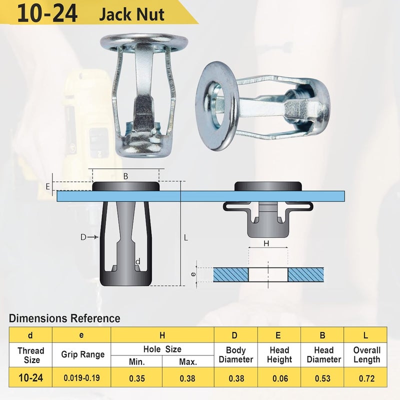 KOOPATZ 10-24 Jack Nut with Installation Tool Kit Threaded Insert Petal Nuts Nutserts Jacknut Srew Anchor Spider Rivnut Blind for Plastic Polywood Pressboard Hardboard - Image 2
