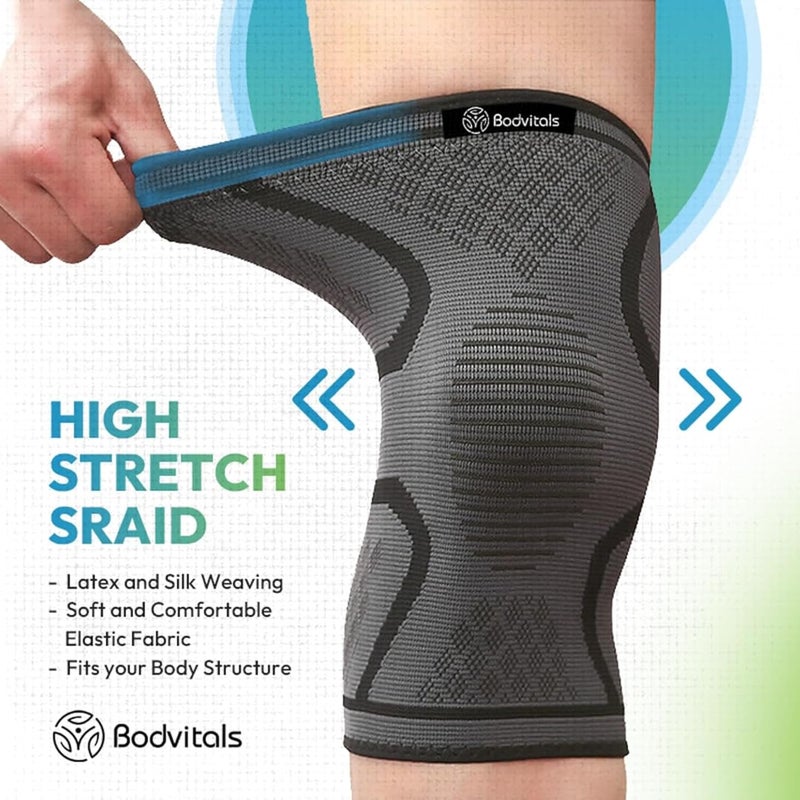 BODVITALS Knee Compression Sleeve | Sports Compression Sleeve for Men and Women | Knee Brace for Running, Indoor & Outdoor Sports, Gym, Cycling, Football, Basketball and Weightlifting (Black, M) - Image 3
