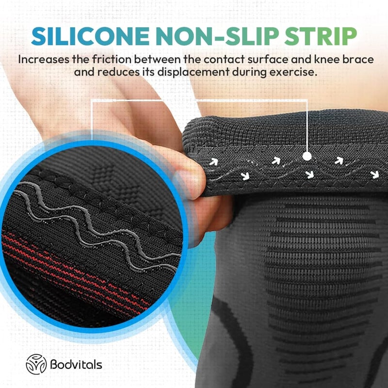 BODVITALS Knee Compression Sleeve | Sports Compression Sleeve for Men and Women | Knee Brace for Running, Indoor & Outdoor Sports, Gym, Cycling, Football, Basketball and Weightlifting (Black, M) - Image 4