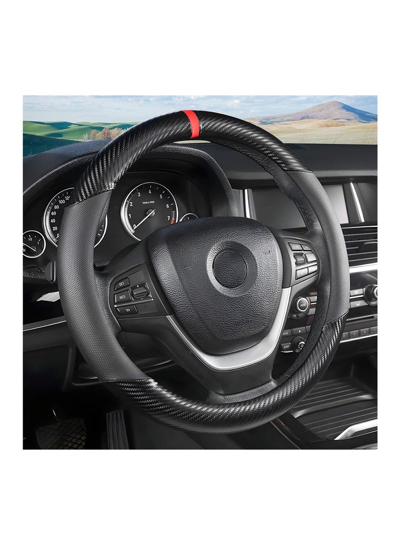 Carbon Fiber Car Steering Wheel Cover, Universal 15 inch Breathable Anti Slip Steering Wheel Covers, Car Interior Accessories for Men and Women, Fit for Most Car, Trucks, SVU (Black) - Image 1