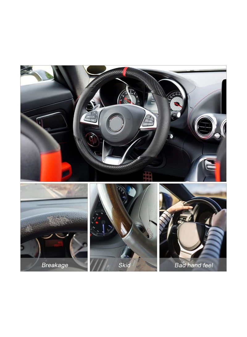 Carbon Fiber Car Steering Wheel Cover, Universal 15 inch Breathable Anti Slip Steering Wheel Covers, Car Interior Accessories for Men and Women, Fit for Most Car, Trucks, SVU (Black) - Image 2