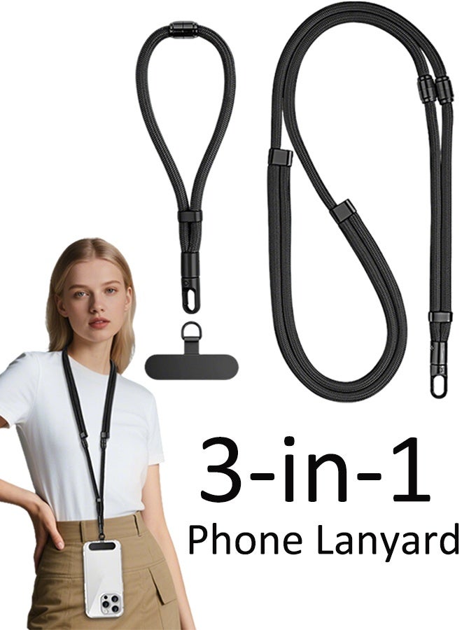 3-in-1 Cell Phone Lanyard, Adjustable Universal Crossbody Phone Lanyard Compatible with Most Smartphones (Black) - Image 1