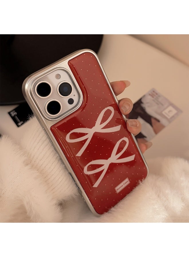NIBEMINENT Wine Red Vintage Bow Protective TPU Case Cover For iPhone 17, Silver Border - Image 2