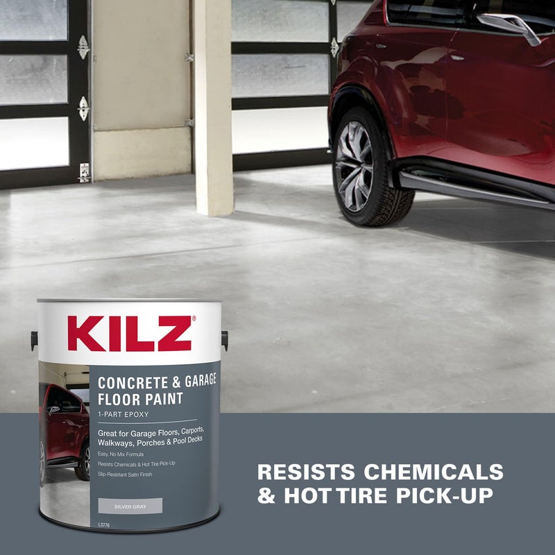 KILZ 1-Part Epoxy Acrylic Concrete and Garage Floor Paint, Interior/Exterior, Satin, Silver Gray, 1 Gallon - Image 3