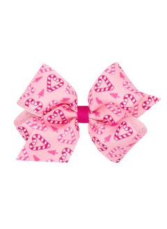 Wee Ones Wee Ones Girls Holiday-themed Pink Candy Cane Printed Grosgrain Hair Bow, Candy Cane, Medium  - Image 1